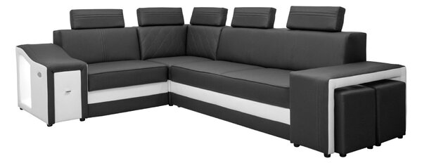 Narożnik FESTINE II 220/280 cm, funkcja spania, Relax, LED, pufy w TKANINIE / EKOSK?RZE