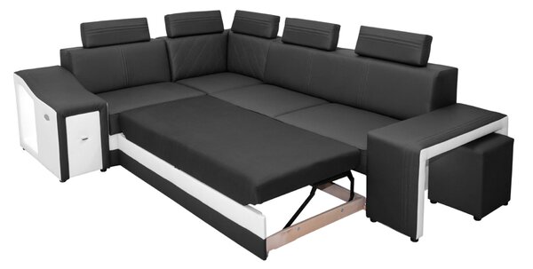 Narożnik FESTINE II 220/280 cm, funkcja spania, Relax, LED, pufy w TKANINIE / EKOSK?RZE
