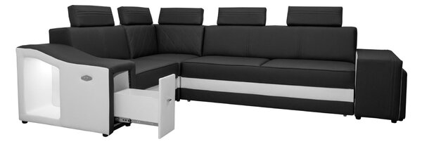 Narożnik FESTINE II 220/280 cm, funkcja spania, Relax, LED, pufy w TKANINIE / EKOSK?RZE