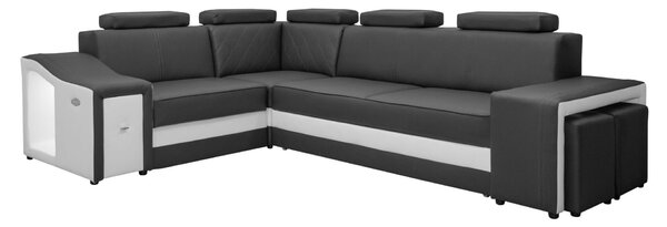 Narożnik FESTINE II 220/280 cm, funkcja spania, Relax, LED, pufy w TKANINIE / EKOSK?RZE