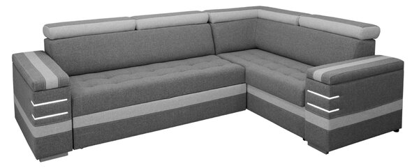 Narożnik RAVO 200/280 cm podświetlenie LED, ruchome zagłówki funkcja spania