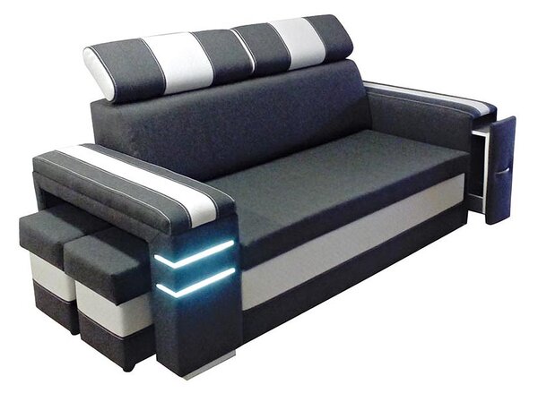 Nowoczesna Sofa KESLER I, podświetlenie + 2 x pufy, ruchome zagłówki