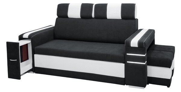 Nowoczesna Sofa KESLER I, podświetlenie + 2 x pufy, ruchome zagłówki