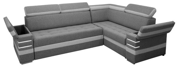 Narożnik RAVO 200/280 cm podświetlenie LED, ruchome zagłówki funkcja spania