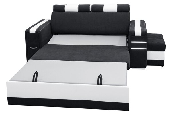 Nowoczesna Sofa KESLER I, podświetlenie + 2 x pufy, ruchome zagłówki