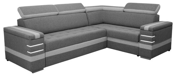 Narożnik RAVO 200/280 cm podświetlenie LED, ruchome zagłówki funkcja spania