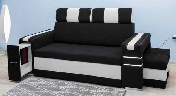 Nowoczesna Sofa KESLER I, podświetlenie + 2 x pufy, ruchome zagłówki