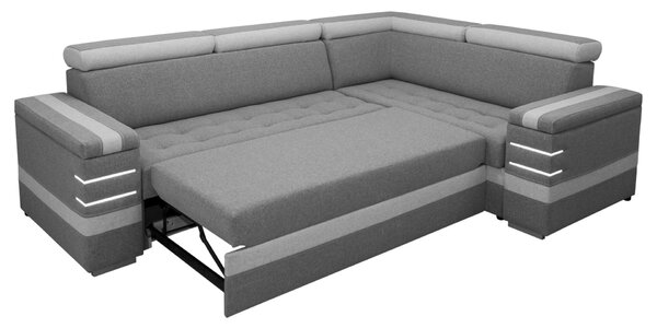 Narożnik RAVO 200/280 cm podświetlenie LED, ruchome zagłówki funkcja spania