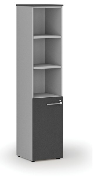 Szafa biurowa kombinowana PRIMO GRAY, drzwi na 2 poziomach, 400 x 420 x 1781 mm, szary/grafit