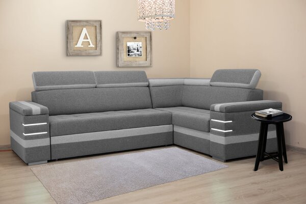 Narożnik RAVO 200/280 cm podświetlenie LED, ruchome zagłówki funkcja spania