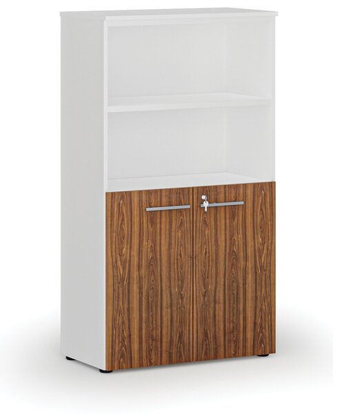 Szafa biurowa kombinowana PRIMO WHITE, drzwi na 2 poziomach, 800 x 420 x 1434 mm, biały/orzech