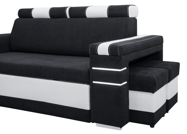 Nowoczesna Sofa KESLER I, podświetlenie + 2 x pufy, ruchome zagłówki