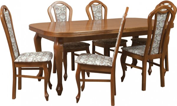 Zestaw do jadalni: Stół Ludwik 180/90 + 50 cm + 6 krzeseł KW15