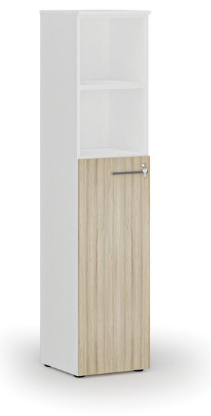 Szafa biurowa kombinowana PRIMO WHITE, drzwi na 3 poziomach, 400 x 420 x 1781 mm, biały/dąb naturalny