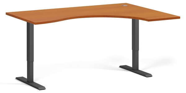 Ergonomiczne biurko z regulacją wysokości, 160x120 cm, 1 silnik, L/P, czarna podstawa, czereśnia