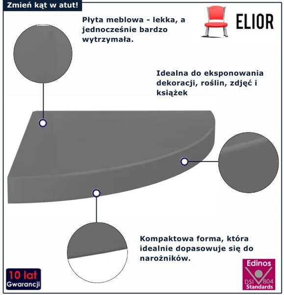 Szara narożna półka ścienna wysoki połysk P8-A33