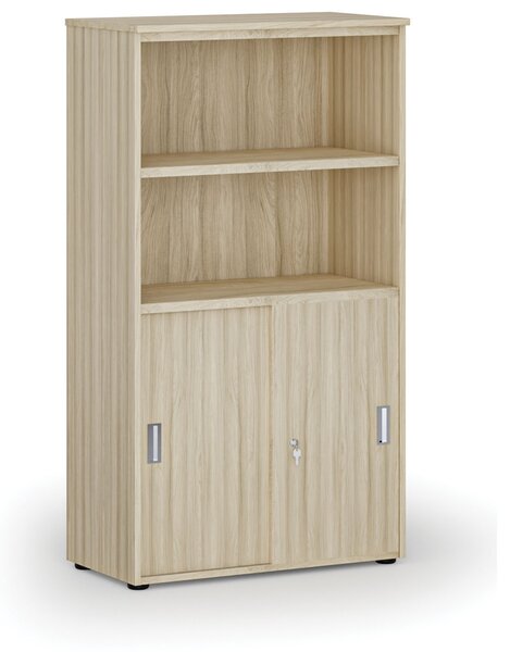 Szafa biurowa kombinowana PRIMO WOOD, drzwi przesuwne na 2 poziomach, 800 x 420 x 1434 mm, dąb naturalny