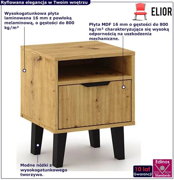 Stolik nocny ryflowany z szufladą dąb artisan L8-L18
