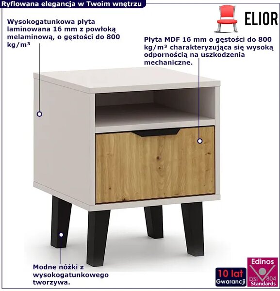 Szafka nocna ryflowana z szufladą i półką kaszmir + dąb artisan P2-A29