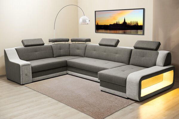 Narożnik Podkowa "U" 230/350/130 cm Dante II z oświetleniem LED