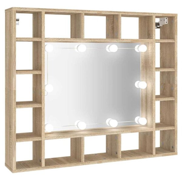 Szafka z lustrem i oświetleniem LED, dąb sonoma, 91x15x76,5 cm