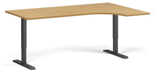 Narożne biurko z regulacją wysokości, 180x120 cm, 1 silnik, L/P, szara podstawa, buk