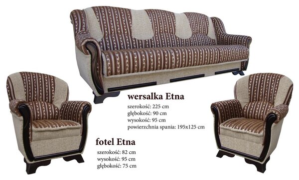 Zestaw wypoczynkowy: Wersalka 3 osobowa ETNA + 2 x fotel Etna w tkaninie obiciowej