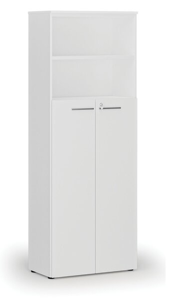 Szafa biurowa kombinowana PRIMO WHITE, 4-poziomowe drzwi, 800 x 420 x 2128 mm, biały