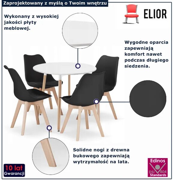 Biały stół + 4 nowoczesne czarne krzesła K6-S74