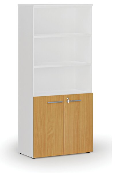 Szafa biurowa kombinowana PRIMO WHITE, drzwi na 2 poziomach, 800 x 420 x 1781 mm, biały/buk
