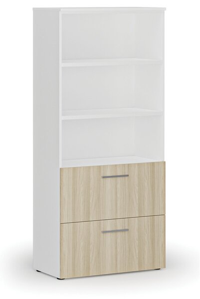 Szafa z szufladami na teczki zawieszkowe PRIMO WHITE, 800 x 420 x 1781 mm, biały/dąb naturalny