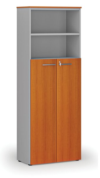 Szafa biurowa kombinowana PRIMA GRAY, drzwi na 4 poziomach, 800 x 420 x 2128 mm, szary/wiśnia