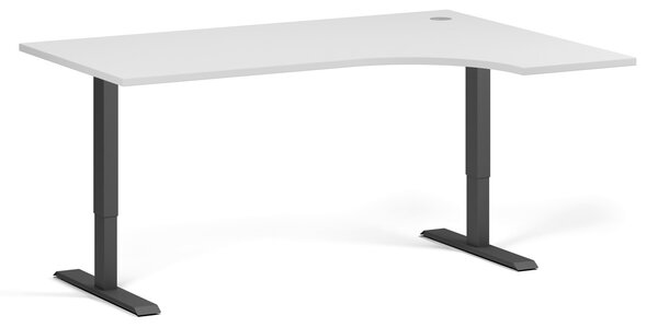 Narożne biurko z regulacją wysokości, 160x120 cm, 1 silnik, L/P, czarna podstawa, biały