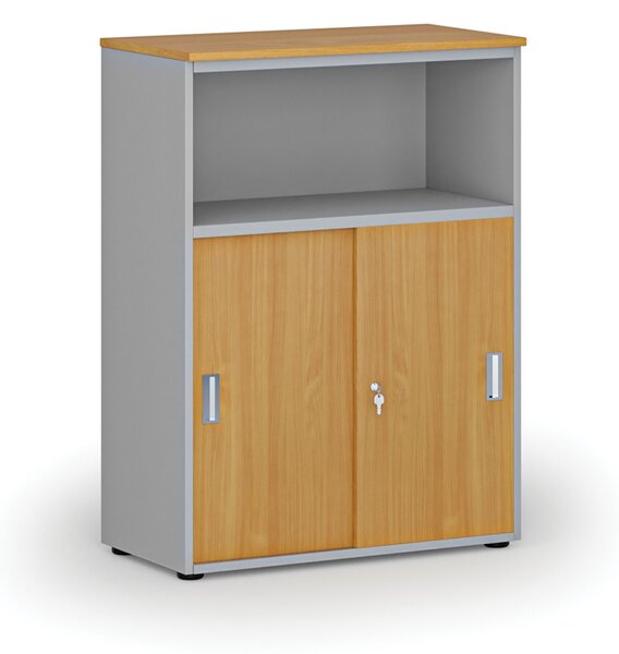 Szafa biurowa kombinowana z drzwiami przesuwnymi PRIMO GRAY, 800 x 420 x 1087 mm, szary/buk