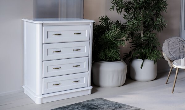 Komoda Dębowa OLIWIA 4S Biała szer. 110 cm