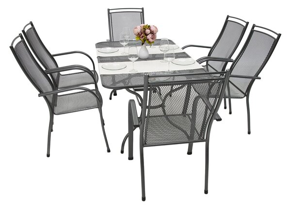 Metalowy zestaw ogrodowy PALMA I. 1 + 6 Stół prostokątny 145x90 cm (CT0309)