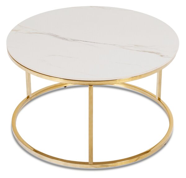 Stolik Kawowy VENICE 80 cm Biały Marmur/Złoty Nowoczesny Glamour