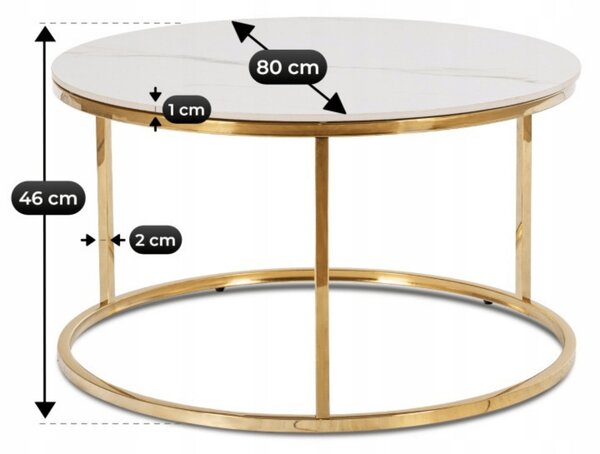 Stolik Kawowy VENICE 80 cm Biały Marmur/Złoty Nowoczesny Glamour