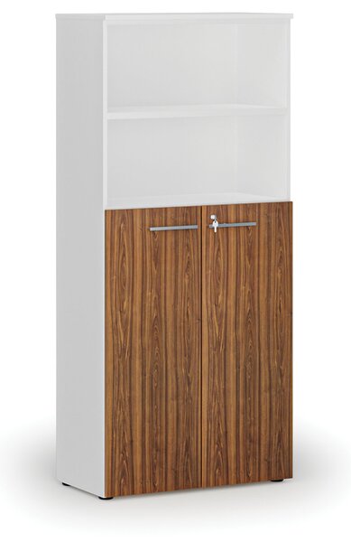 Szafa biurowa kombinowana PRIMO WHITE, drzwi na 3 poziomach, 800 x 420 x 1781 mm, biały/orzech