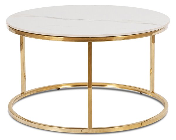 Stolik Kawowy VENICE 80 cm Biały Marmur/Złoty Nowoczesny Glamour