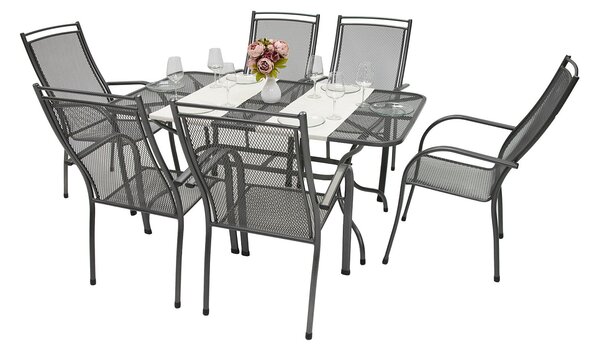 Metalowy zestaw ogrodowy PALMA I. 1 + 6 Stół prostokątny 145x90 cm (CT0309)