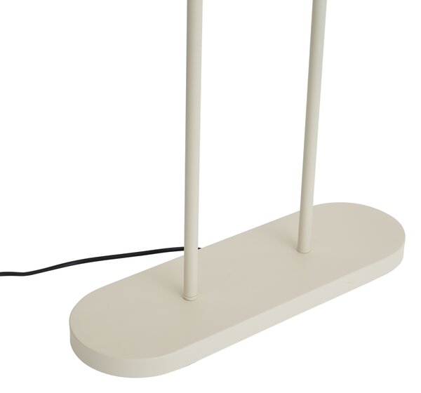 Beżowa lampa podłogowa z owalnym lnianym białym abażurem 50 cm - Thijmen