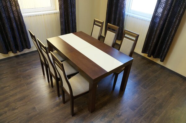 Stół z krzesłami, stół rozkładany 160+2x40 cm BASIA LUX + 6 Krzeseł KATRINA