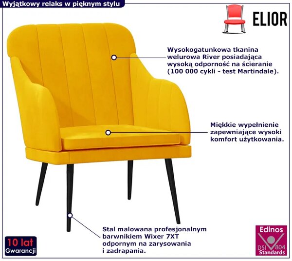 Welurowy żółty pikowany wypoczynkowy fotel H6-W91