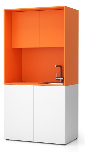 Kuchnia biurowa NIKA ze zlewem i kranem 1000 x 600 x 2000 mm, Pomarańczowy, prawe