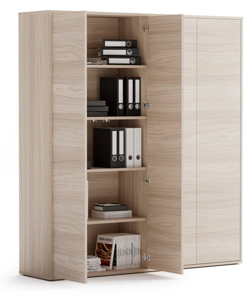 Szafa biurowa na dokumenty BLOCK, 4 drzwi, 1600 × 400 × 1748 mm, dąb naturalny