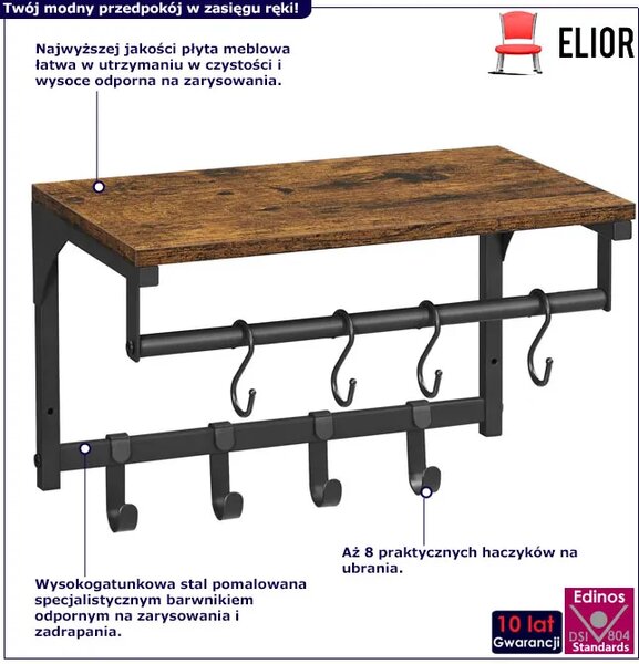 Industrialny Wieszak Ścienny Na Ubrania Z Półką G3-A95