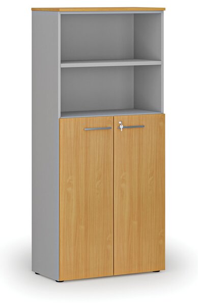 Szafa biurowa kombinowana PRIMO GRAY, drzwi na 3 poziomach, 800 x 420 x 1781 mm, szary/buk