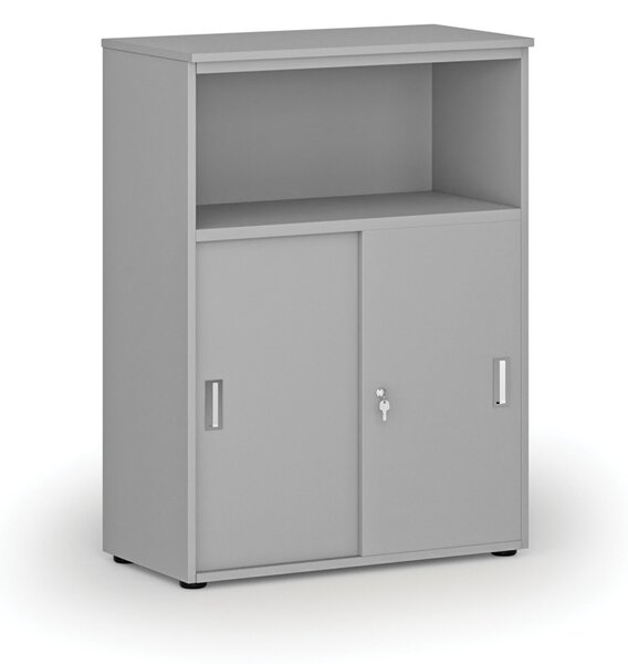 Szafa biurowa kombinowana z drzwiami przesuwnymi PRIMO GRAY, 800 x 420 x 1087 mm, szary
