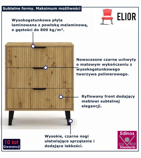 Komoda z 3 szufladami na nóżkach dąb artisan N4-W15